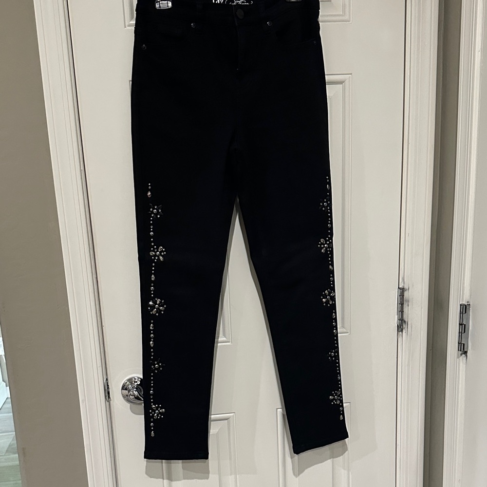 DG2 by Diane Gilman Black Embellished Straight Leg Jeans